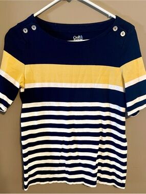 croft & barrow Navy, Yellow & White Striped Short-Sleeve Tee